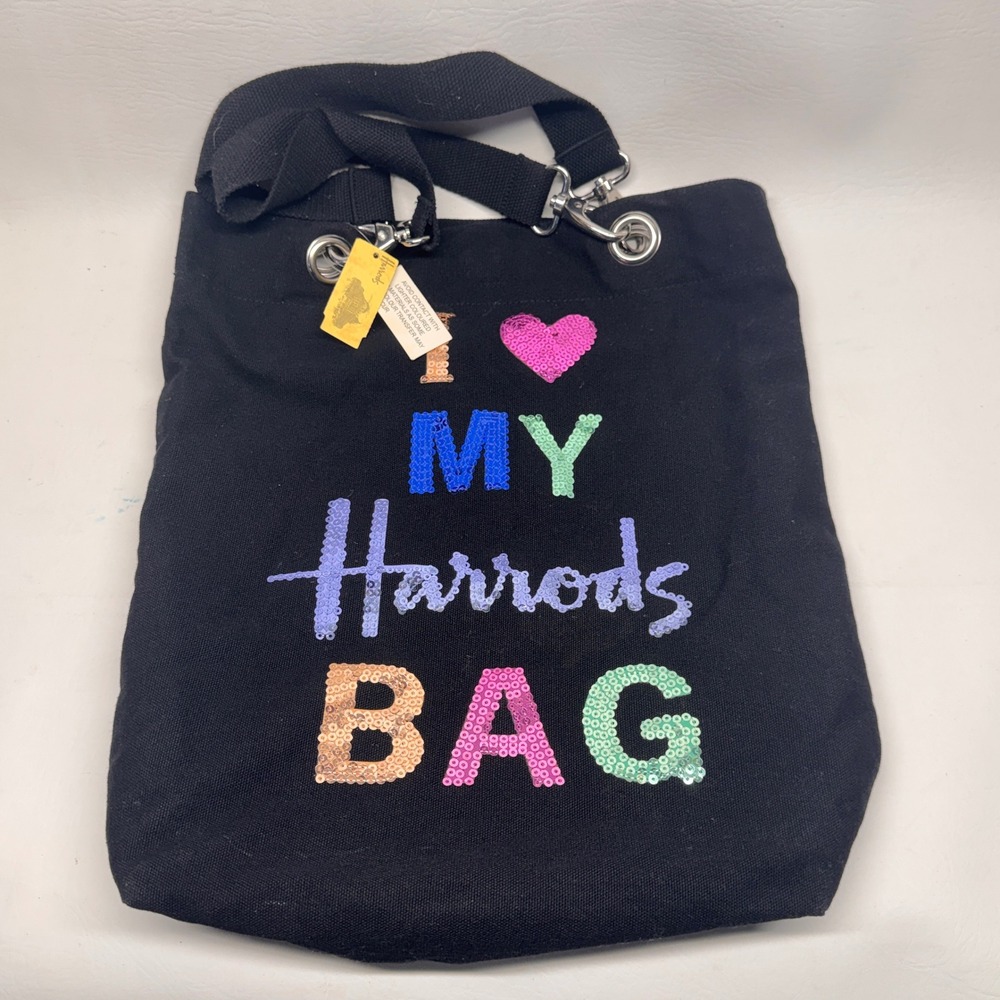 Harrods Tote Bag Womens OS‎ Black Sequin I Heart My Harrods Bag London Kidcore